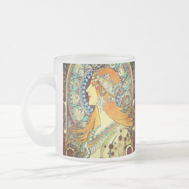Caneca De Café Vidro Jateado Alphonse Mucha Art Nouveau Zodiac (Esquerda)
