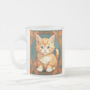 Caneca De Café Vidro Jateado Alphonse Mucha Style Orange Cat
