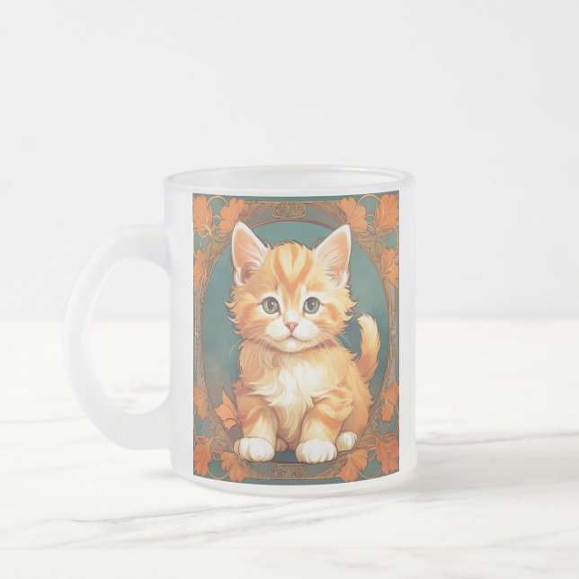 Caneca De Café Vidro Jateado Alphonse Mucha Style Orange Cat (Esquerda)