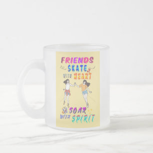 Caneca De Café Vidro Jateado Amigos Bebem Skate Com Coração Voar Com Espírito