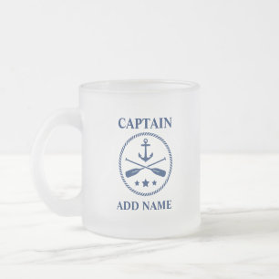 Caneca De Café Vidro Jateado Âncora e remos com o nome do capitão ou do barco