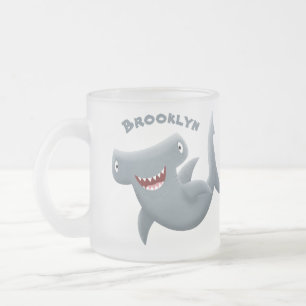 Caneca De Café Vidro Jateado Animação engraçada de tubarão Hammerhead