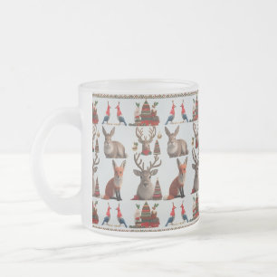 Caneca De Café Vidro Jateado Animais Encantadores da Floresta Padrão de Natal