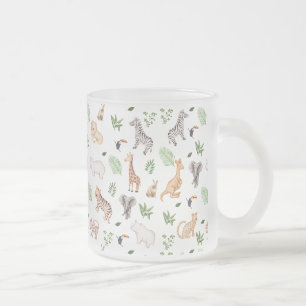 Caneca De Café Vidro Jateado Animais selvagens com padrão de árvore na selva