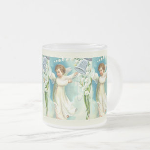Caneca De Café Vidro Jateado Anjo Bebê Com Sino Azul 