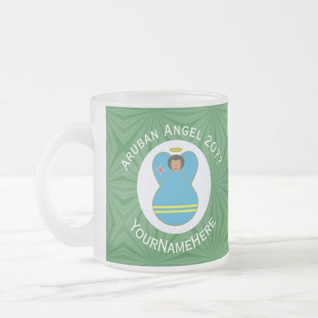 Caneca De Café Vidro Jateado Anjo da Bandeira de Aruba Natal Personalizado  (Esquerda)