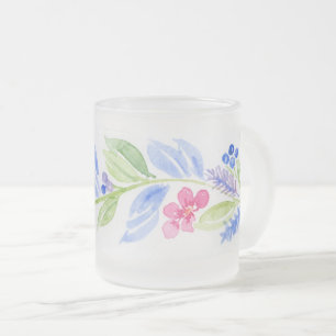 Caneca De Café Vidro Jateado Aquarela Florais Pastéis