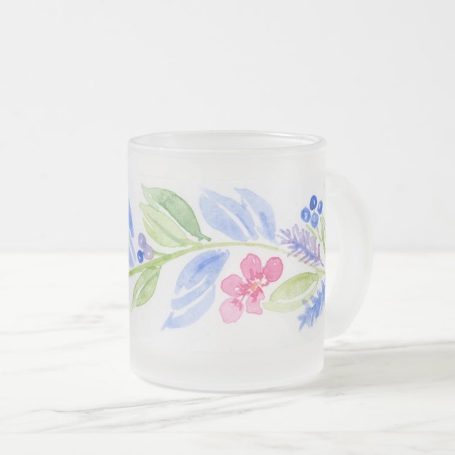 Caneca De Café Vidro Jateado Aquarela Florais Pastéis (Frente Esquerda)