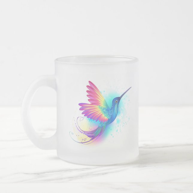Caneca De Café Vidro Jateado Arco-Íris Exótico Hummingbird (Esquerda)