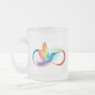 Caneca De Café Vidro Jateado Arco-íris Hummingbird com símbolo Infinito