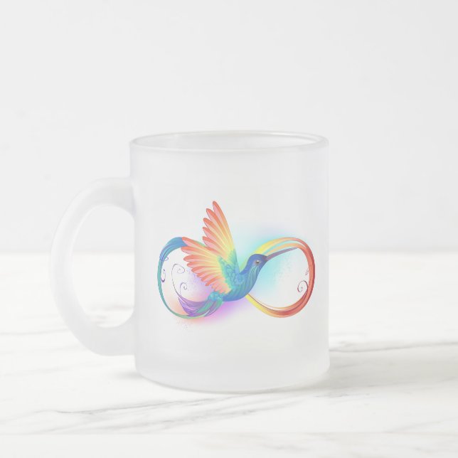 Caneca De Café Vidro Jateado Arco-íris Hummingbird com símbolo Infinito (Esquerda)