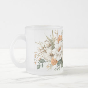 Caneca De Café Vidro Jateado Arranjo Floral Boho Outono