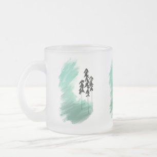 Caneca De Café Vidro Jateado arte de árvore verde escandinava simples moderno m