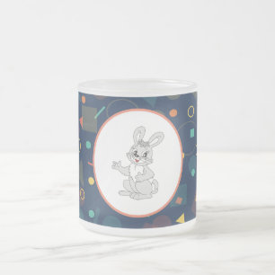 Caneca De Café Vidro Jateado Arte de Coelho Fofo em Padrão Azul Marinho