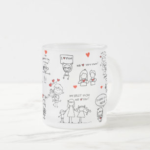 Caneca De Café Vidro Jateado Arte de Figura de Pau Dia das Mães