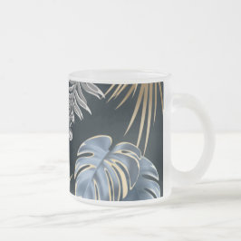 Caneca De Café Vidro Jateado Arte de Padrão de Folhas de Palmeira Tropical Dour