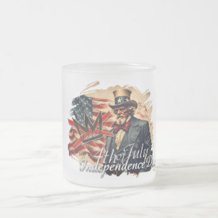 Caneca De Café Vidro Jateado Arte do Dia da Independência do Tio Sam Sem Reis