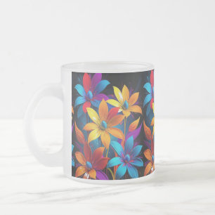 Caneca De Café Vidro Jateado Arte Floral Colorida Abstrata Vibrante-32908