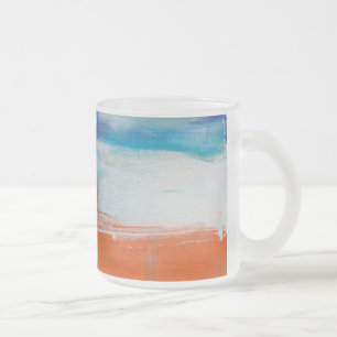 Caneca De Café Vidro Jateado Arte Moderna Abstrata Azul e Laranja