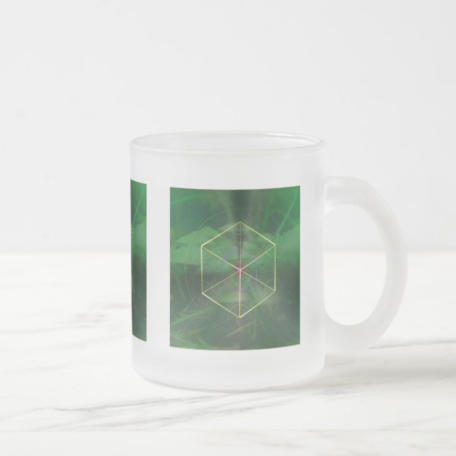 Caneca De Café Vidro Jateado Arte platônico do cubo da geometria sagrado (Direita)