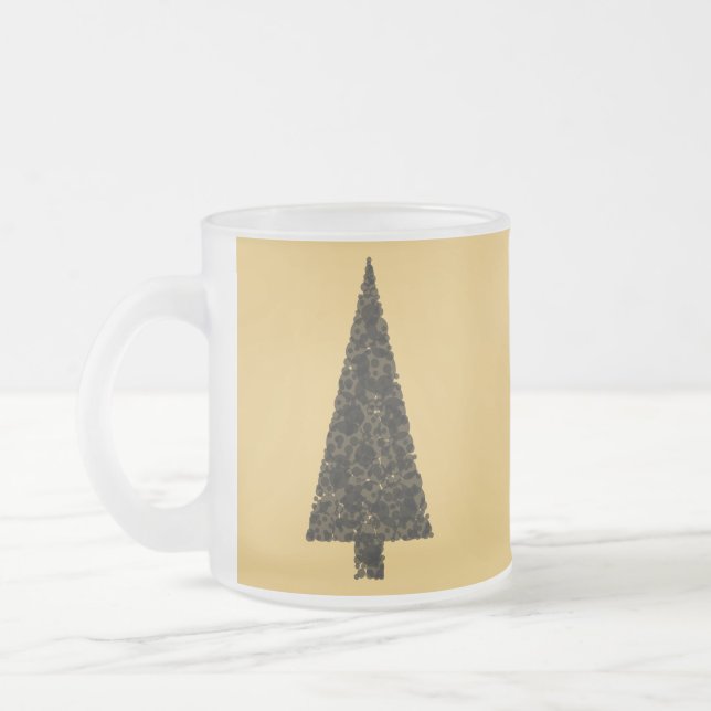 Caneca De Café Vidro Jateado Árvore de Natal à moda. Preto e ouro (Esquerda)