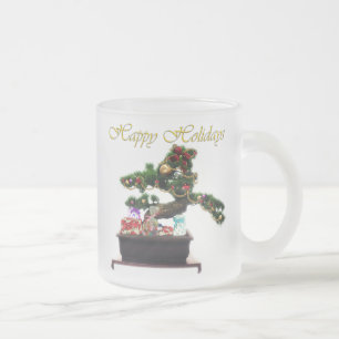 Caneca De Café Vidro Jateado Árvore de Natal Bonsai
