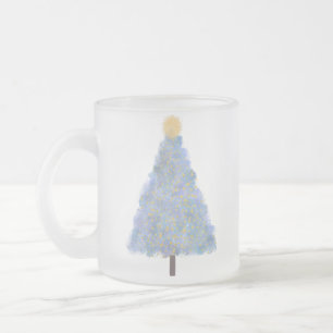 Caneca De Café Vidro Jateado Árvore de natal brilhante azul