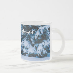 Caneca De Café Vidro Jateado Árvore de Natal da Floresta de inverno