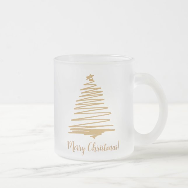 Caneca De Café Vidro Jateado árvore de natal Dourada (Direita)