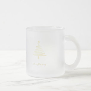 Caneca De Café Vidro Jateado Árvore de Natal em Ouro Moderno Férias