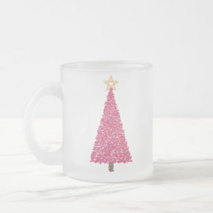 Caneca De Café Vidro Jateado Árvore de natal rosa