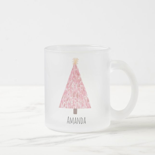 Caneca De Café Vidro Jateado Árvore de natal rosa moderna (Direita)