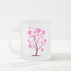 Caneca De Café Vidro Jateado Árvore do Amor Árvore de Corações Pink Pastel Wate