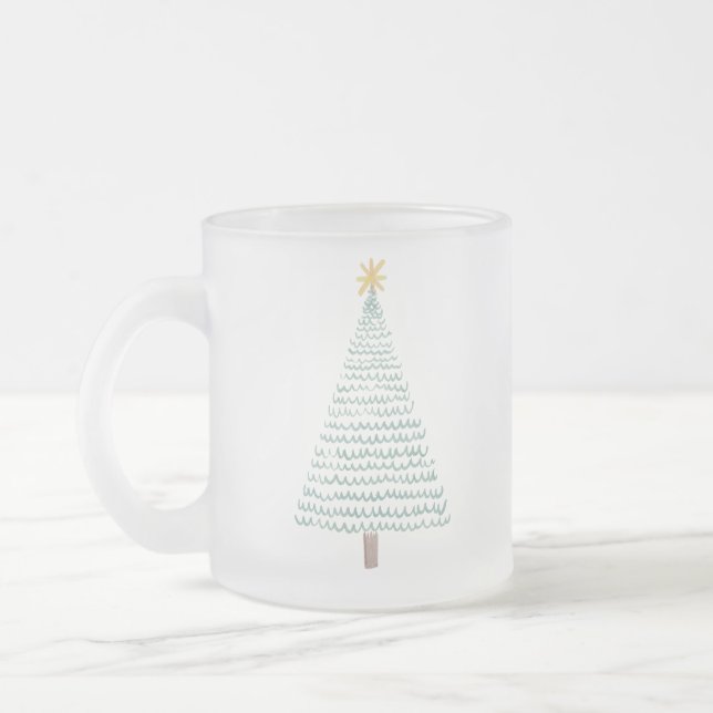 Caneca De Café Vidro Jateado Árvore moderna de natal verde (Esquerda)