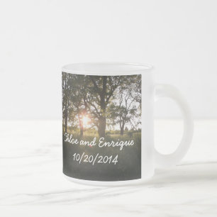 Caneca De Café Vidro Jateado Árvores da silhueta e Weddin personalizado luz