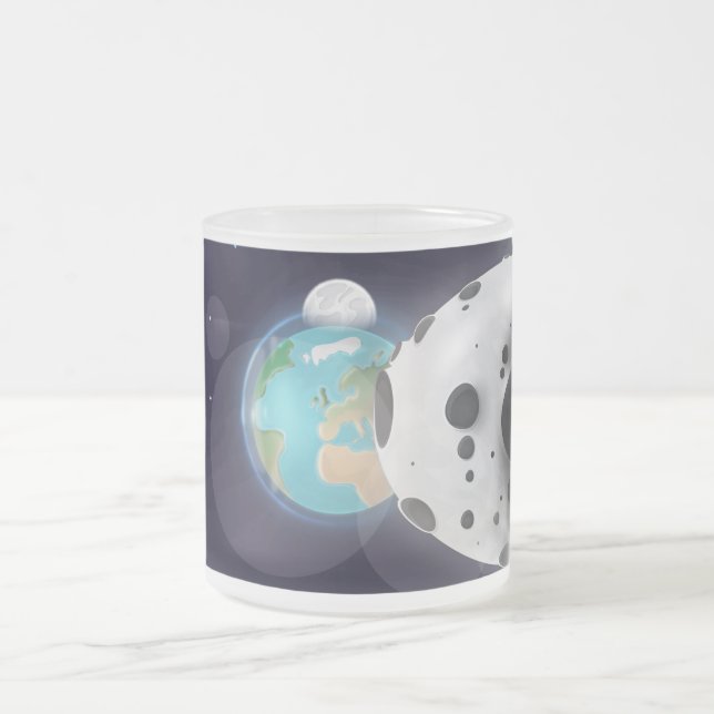 Caneca De Café Vidro Jateado Asteroide prestes a impactar o Planeta Terra (Centro)