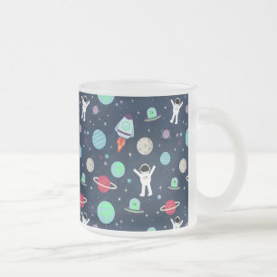 Caneca De Café Vidro Jateado Astronautas Planetas Foguetes e Alienígenas