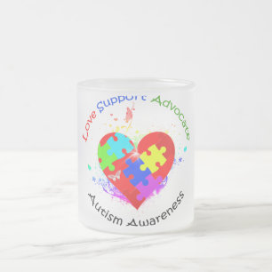 Caneca De Café Vidro Jateado Autismo Quebra-cabeça no coração