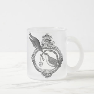 Caneca De Café Vidro Jateado Aves Vintage com Roupa e presentes no coração