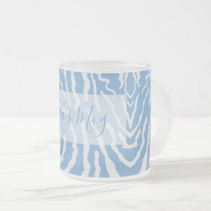 Caneca De Café Vidro Jateado Azul branco personalizado