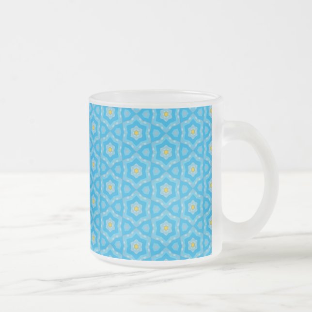Caneca De Café Vidro Jateado Azul brilhante com padrão amarelo (Direita)