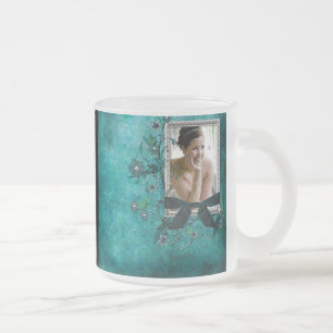 Caneca De Café Vidro Jateado Azul da cerceta com modelo da foto das flores