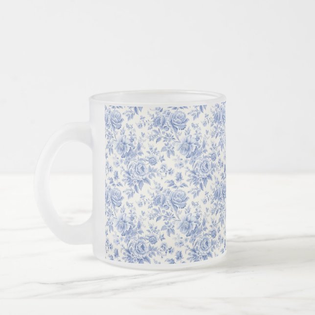 Caneca De Café Vidro Jateado Azul floral francês (Esquerda)