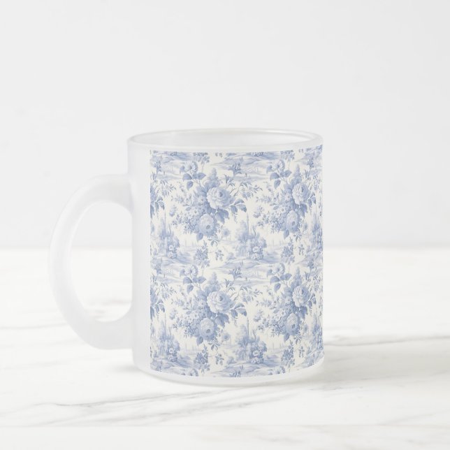 Caneca De Café Vidro Jateado Azul floral francês (Esquerda)