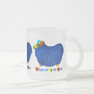 Caneca De Café Vidro Jateado Azul Ram Chinês Ano Vidro de Fosco Zodiodato M