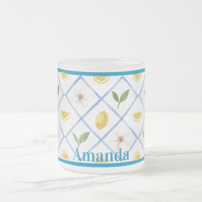 Caneca De Café Vidro Jateado Azulejo italiano personalizado Citrus Lemon Mug (Centro)