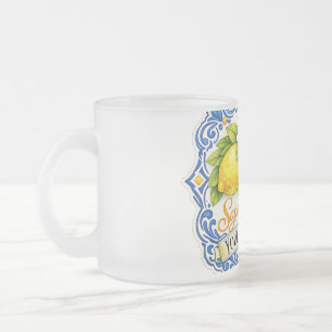 Caneca De Café Vidro Jateado Azulejo Mediterrâneo Limão – Arte em Aquarela com