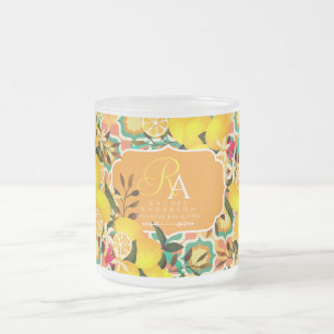 Caneca De Café Vidro Jateado Azulejos Mediterrâneos de Limão Laranja Verde
