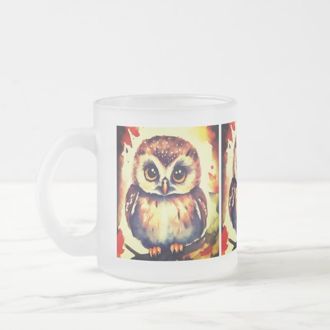 Caneca De Café Vidro Jateado Baby Owl watercolor Illustration  (Esquerda)