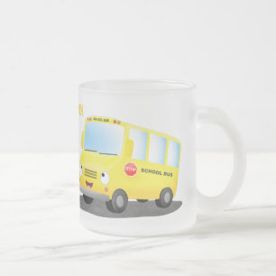 Caneca De Café Vidro Jateado Banda branca e feliz de ônibus escolar amarelo